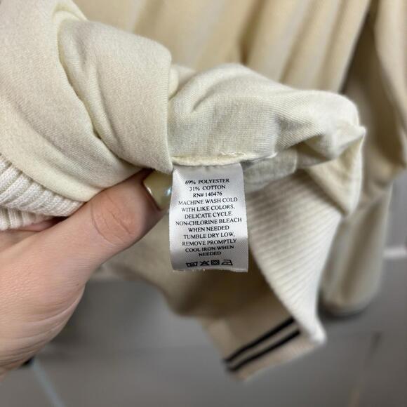 Faherty Richie Velour Velvet Cream & Navy Blue Quarter Zip Women’s Size Large - Picture 5 of 7